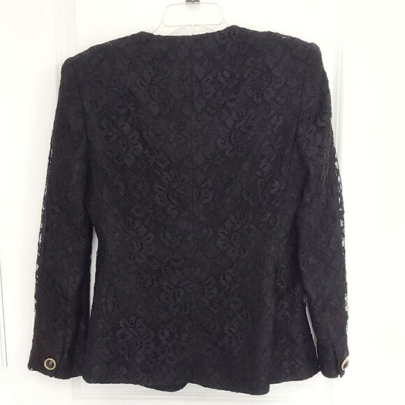 Oleg Cassini Black Lace Jacket Evening Gold Buttons V neck Vintage 10 - Picture 11 of 12